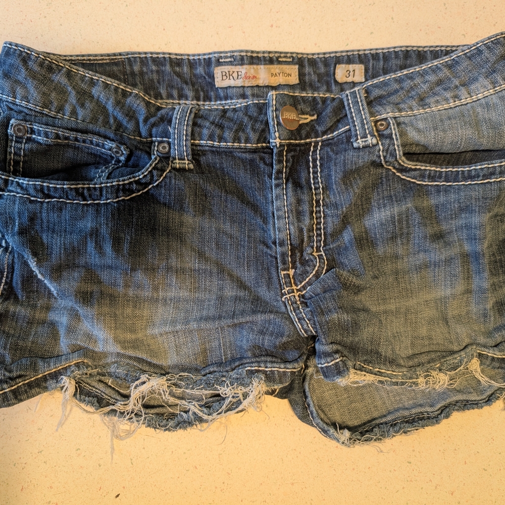 BKE Women's Distressed Blue Jean Shorts
